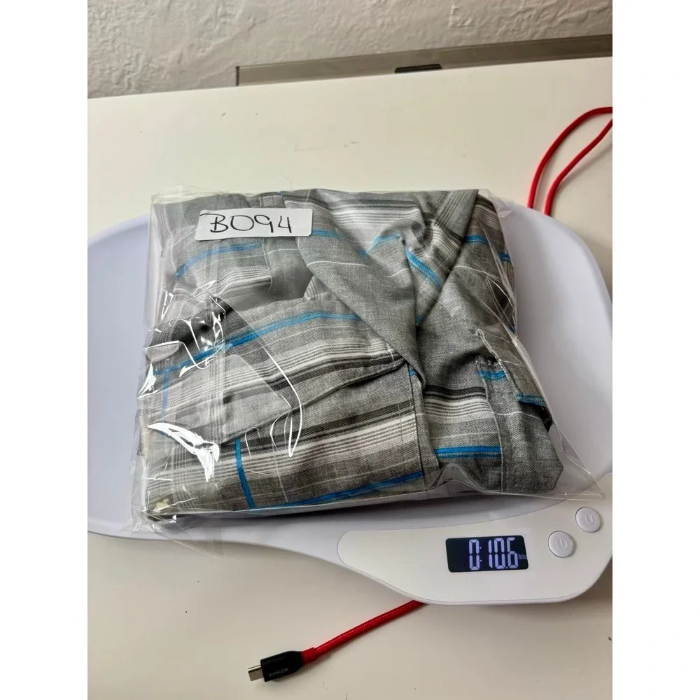 Ocean Current Mens Grey Blue Plaid Cargo Board Shorts Hybrid Swim Trunks Size 40
